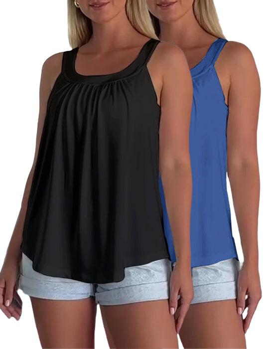 Solid Color Pleated Tank Top Set