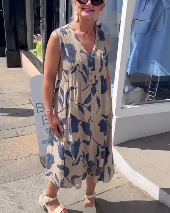 V-Neck Sleeveless Printed Dress