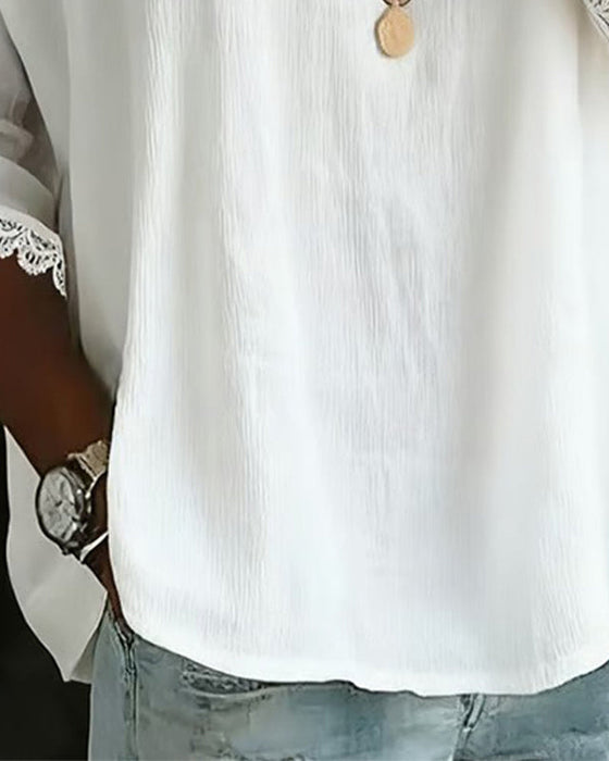 Lace Panels Peter Pan Collar Blouse