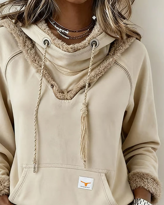 Patchwork Long-Sleeved Pocket Sweatshirt