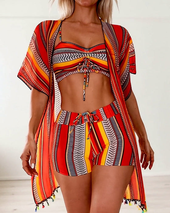 Resort Print Bikini Three-Piece Swimsuit
