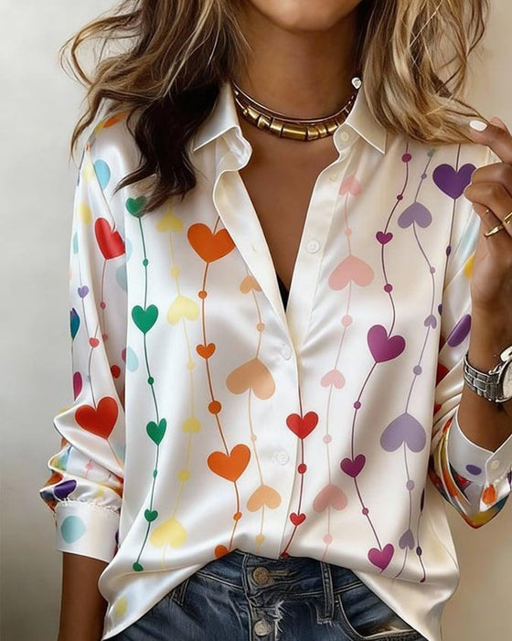 Heart Print Collared Shirt