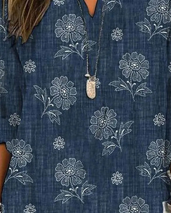 Floral print casual blouse
