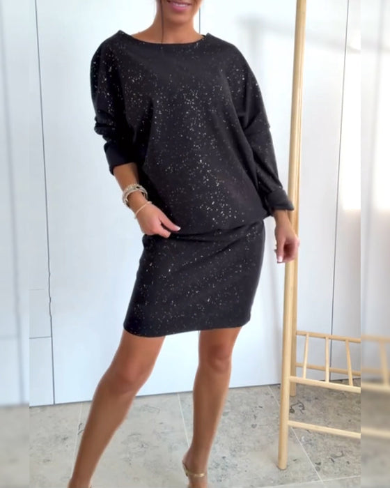 Round Neck Fine Glitter Fashion Dress