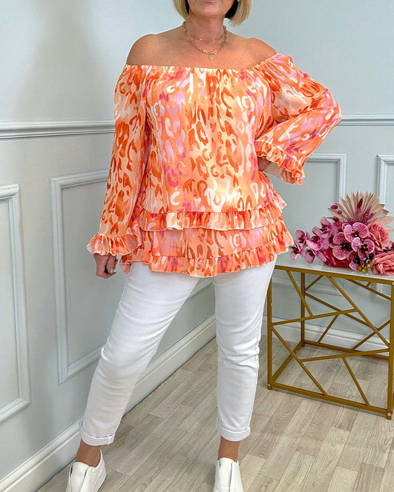 Long Sleeve Wide Collar Printed Blouse