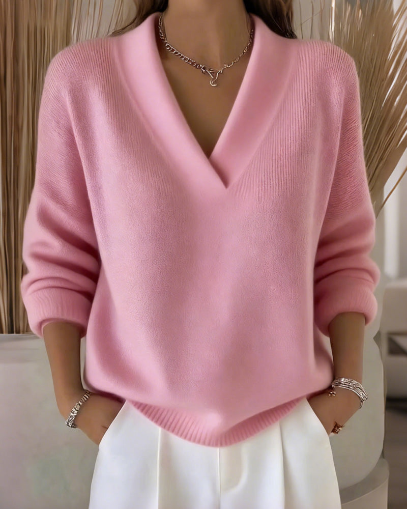 Casual Solid Color V-Neck Pullover