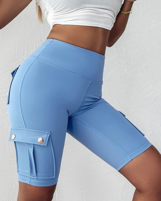 High-waisted cargo pocket shorts