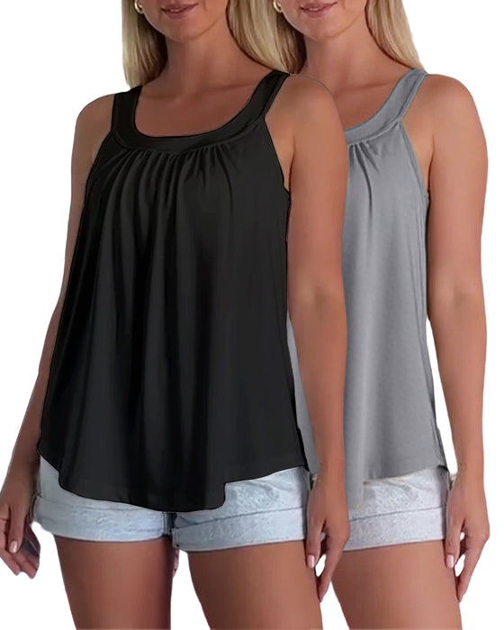 Solid Color Pleated Tank Top Set