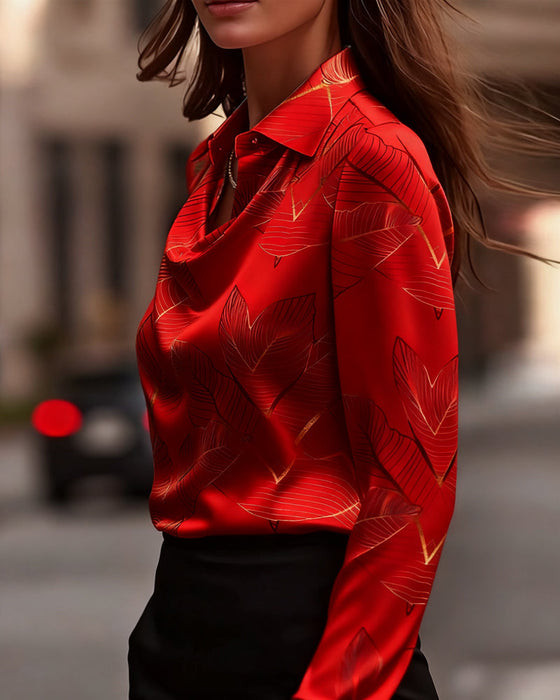 Elegant Long-Sleeved Satin Blouse