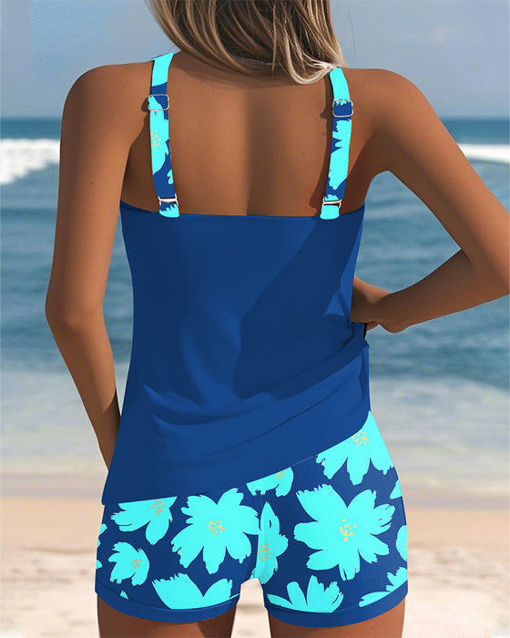 U-Neck Sleeveless Printed Boxer Tankini