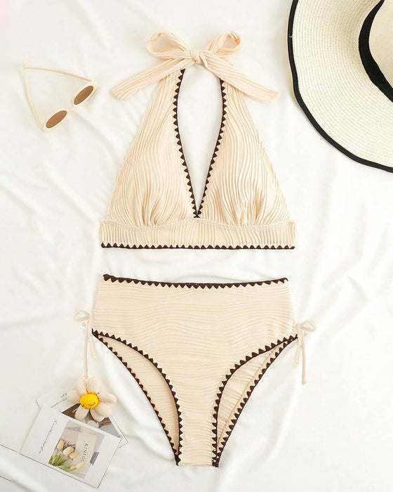 Halter Neck Contrast Color Bikini Two-Piece Set