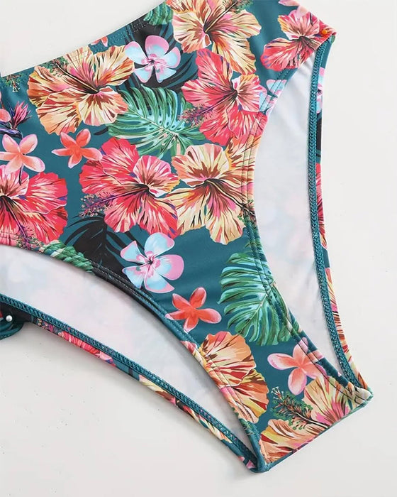 Casual Floral Print Shorts Three-Piece Swimsuit