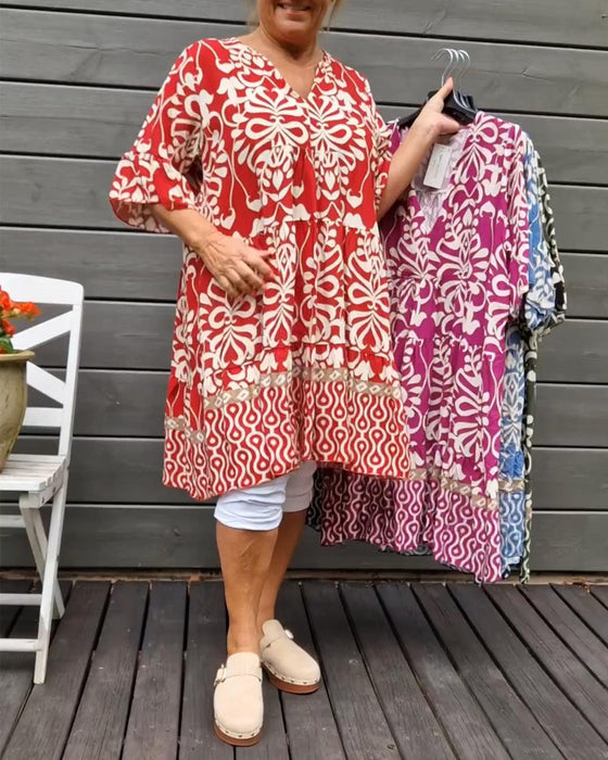 V-neck loose printed blouse