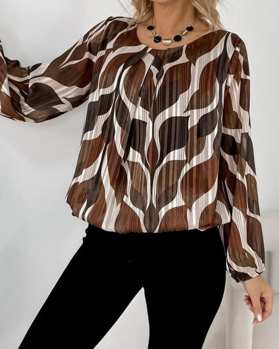 Lantern Sleeve Round Neck Blouse
