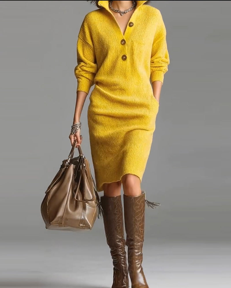 Casual Solid Color Autumn And Winter Sweater Dress