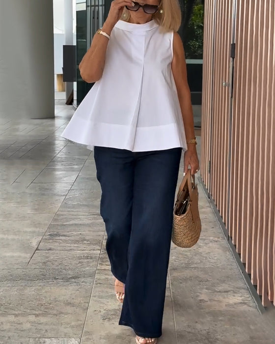 Sleeveless Solid Color Simple Blouse