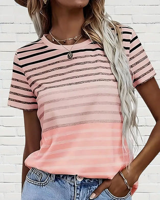 Round Neck Short Sleeve Striped T-Shirt