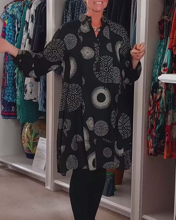 Geometric print lapel casual dress