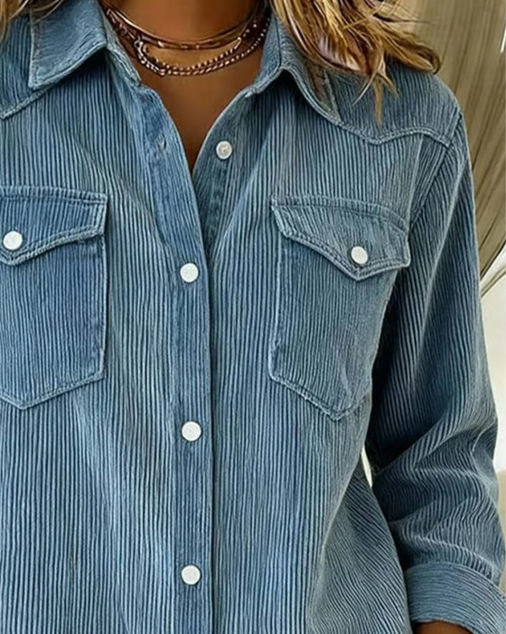 Long-Sleeved Lapel Button-Down Shirt