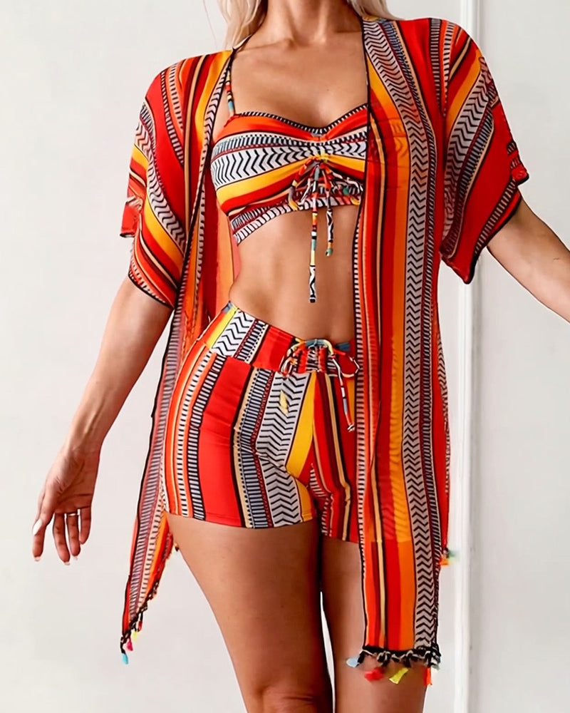 Resort Print Bikini Three-Piece Swimsuit