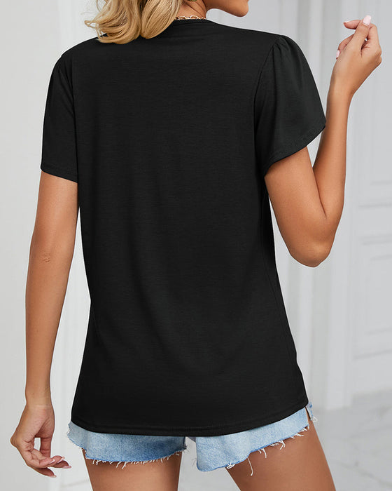Solid Color T-Shirt with Ruffle Sleeves