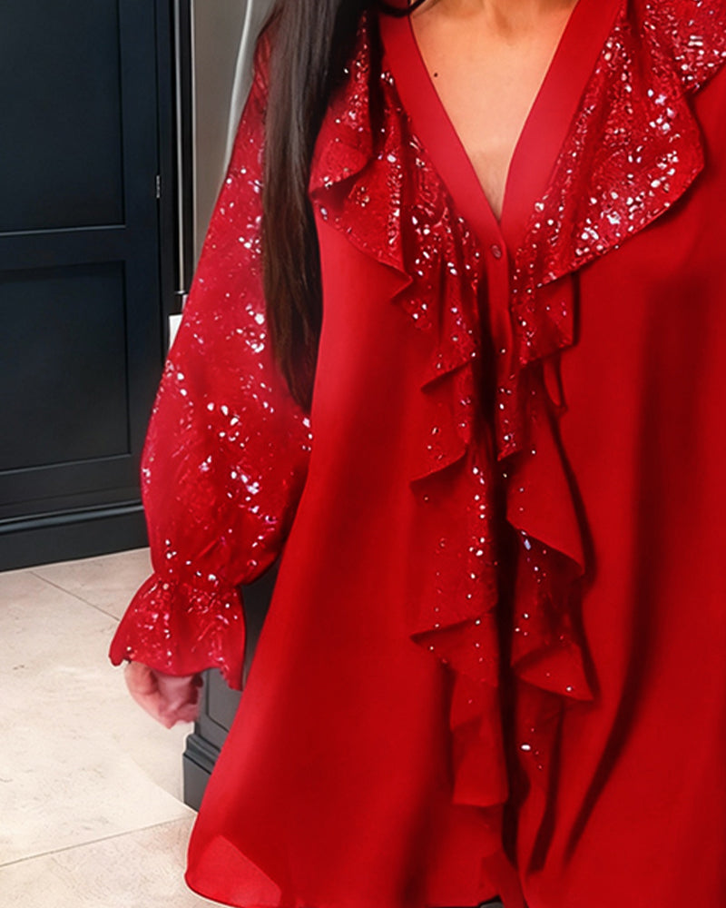 Solid Color Ruffled Loose Blouses