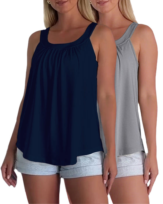 Solid Color Pleated Tank Top Set
