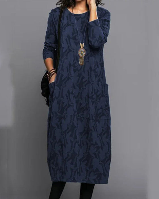 Patterned Dress with Long sleeves with Pockets