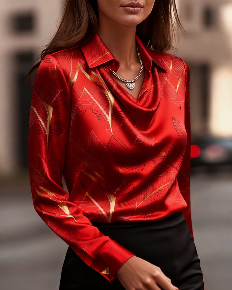 Elegant Long-Sleeved Satin Blouse