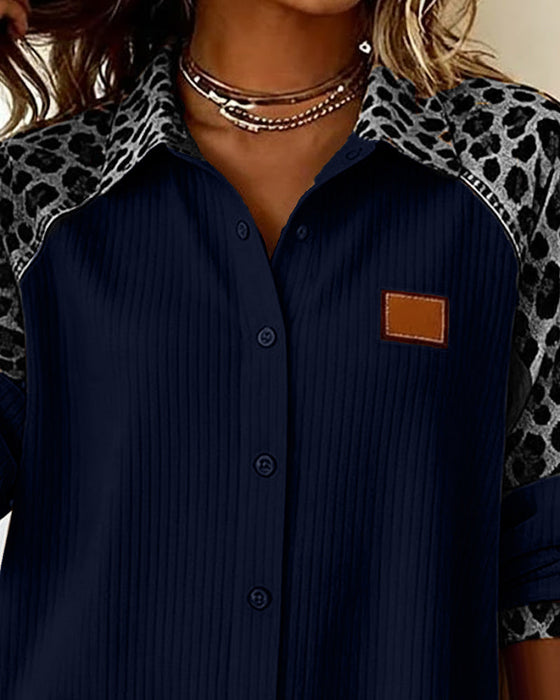 Lapel Button-Down Leopard Print Shirt