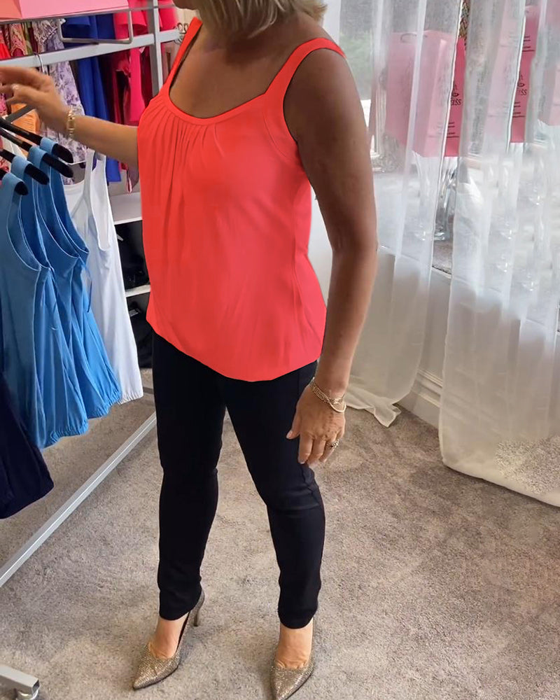 Set Pleated solid casual sleeveless top