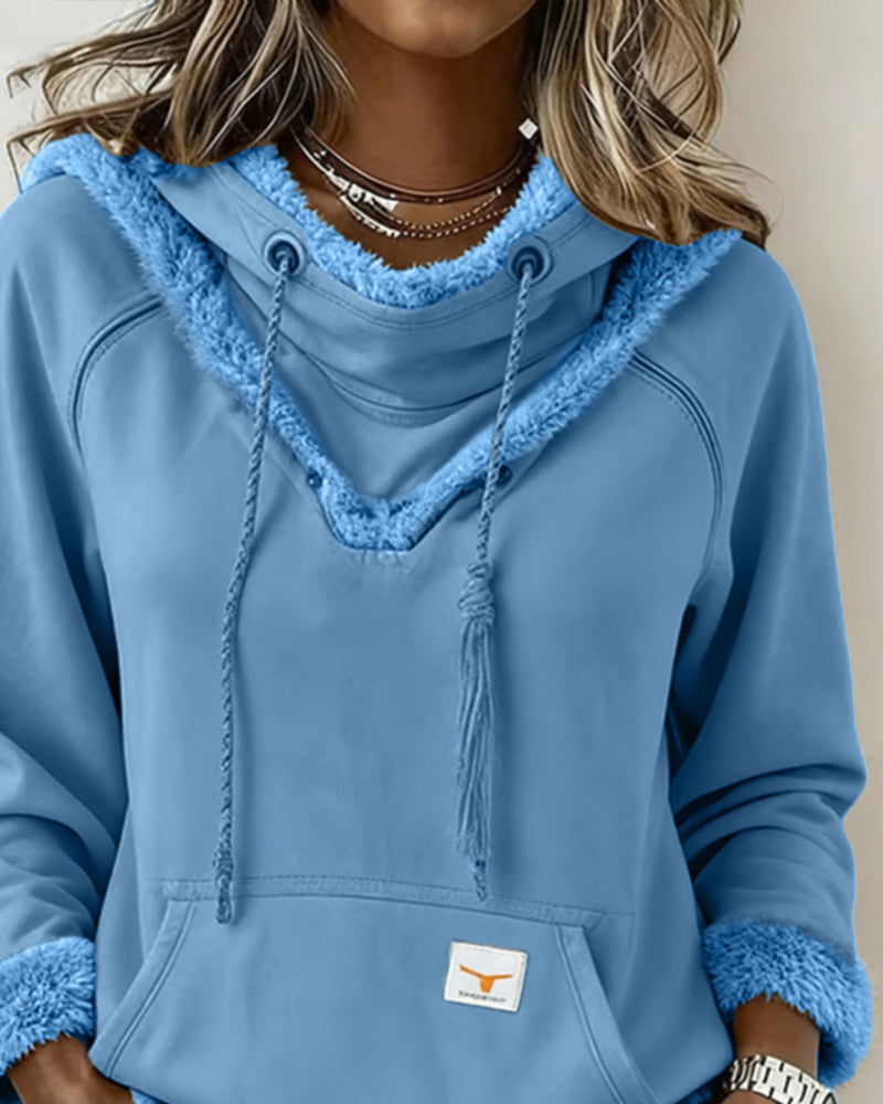 Patchwork Long-Sleeved Pocket Sweatshirt