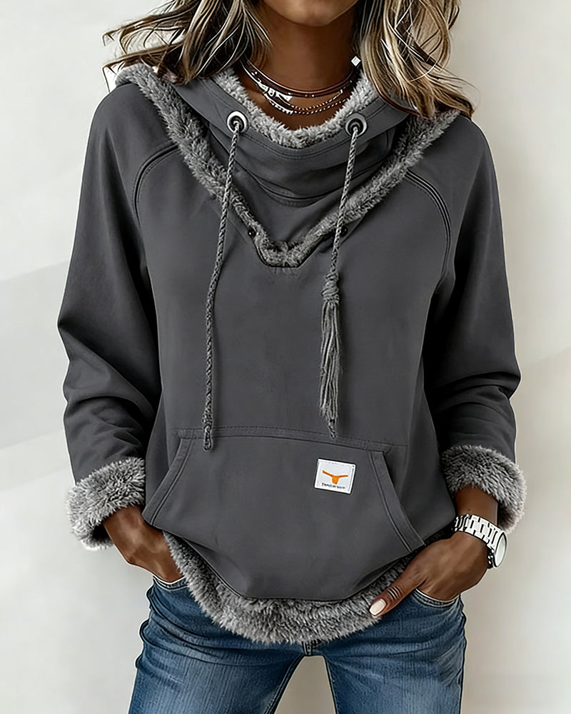 Patchwork Long-Sleeved Pocket Sweatshirt