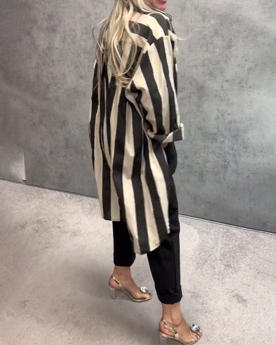 Long-Sleeved Loose Striped Shirt