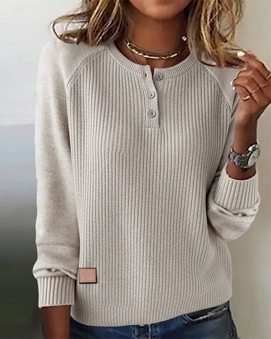 Stylish Button Raglan Sleeve Pullover