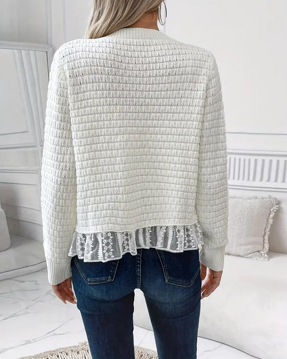 Long-Sleeved Lace-Paneled Sweater Coat