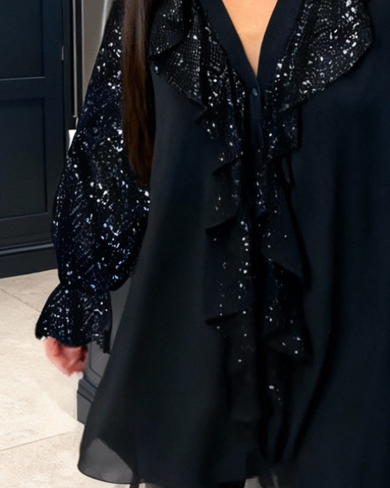 Solid Color Ruffled Loose Blouses