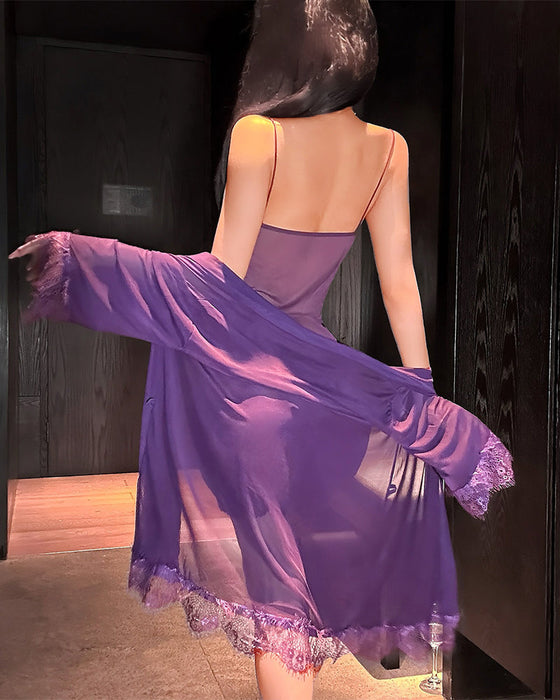 Solid Color Ruffled Nightgown Set