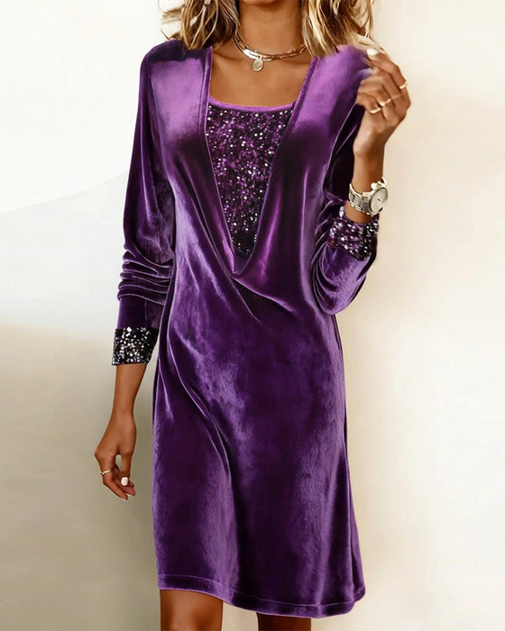 Elegant Sequined Patchwork Dress