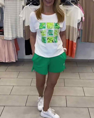 Casual Printed Mid-Rise Shorts Set