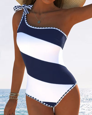 Color-Blocked Striped One-Piece