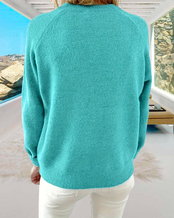 Solid color single breasted casual pullover sweater