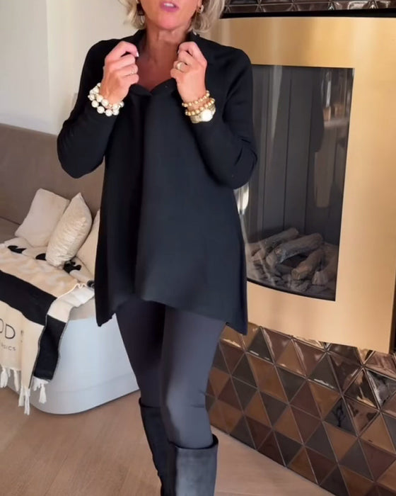 Irregular Lapel Long-Sleeved Top