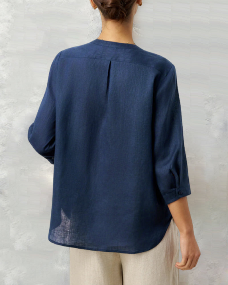 Three-Quarter Sleeve Cotton Button-Down Shirt