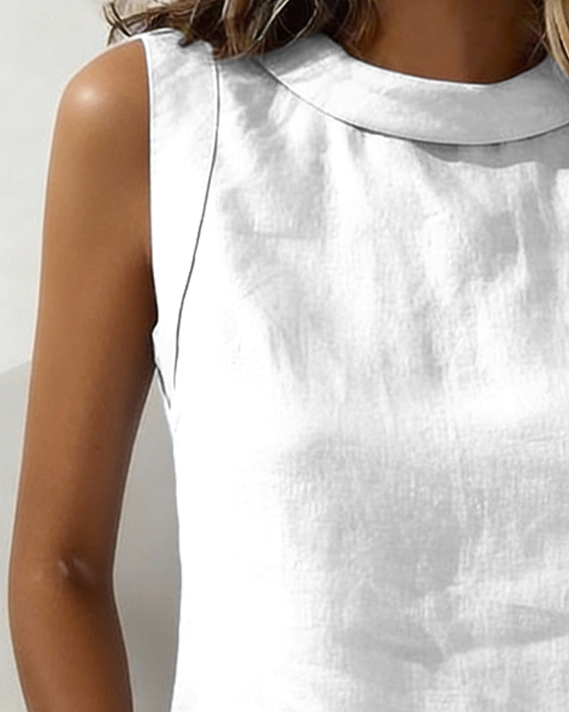 Pure Cotton Collared Sleeveless Blouse