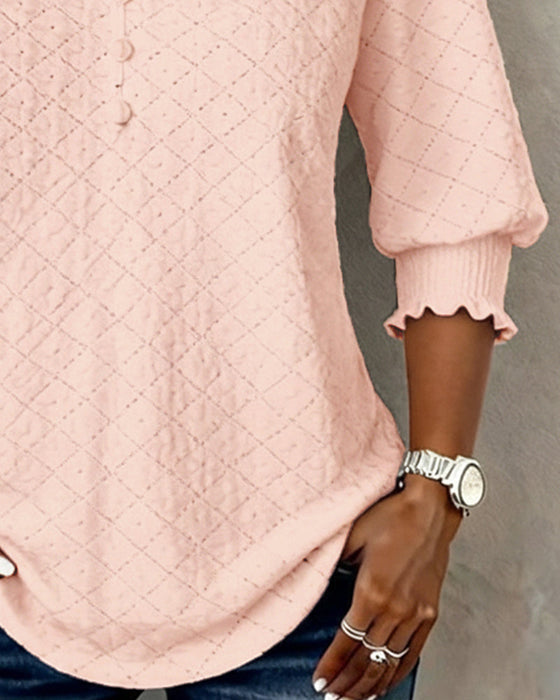 V-Neck Argyle Short-Sleeved Top