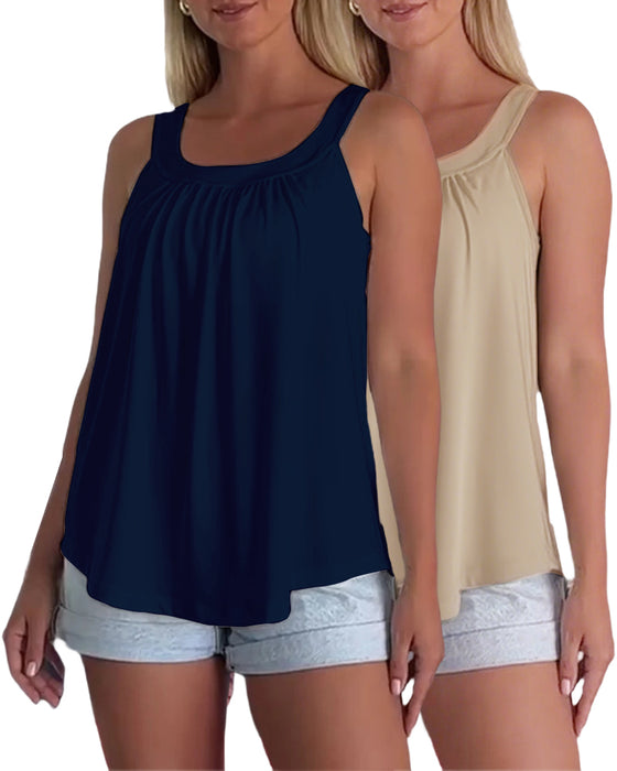 Solid Color Pleated Tank Top Set