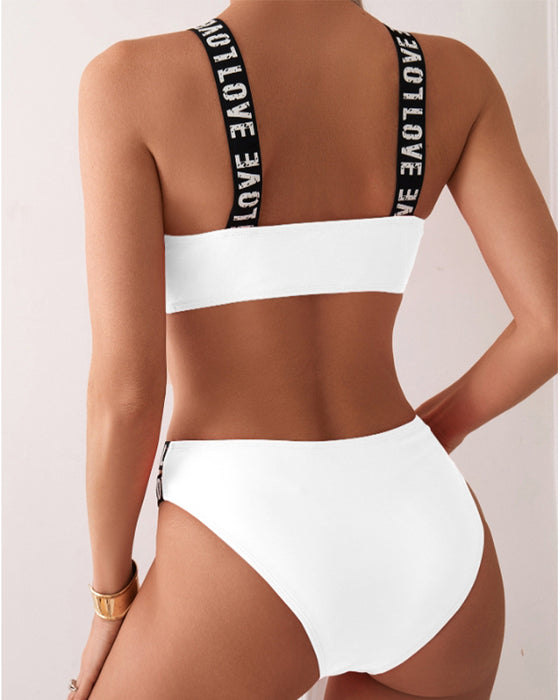 Letter Strap Bra Two-Piece Bikini
