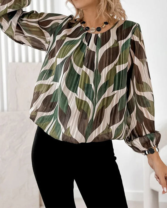 Lantern Sleeve Round Neck Blouse