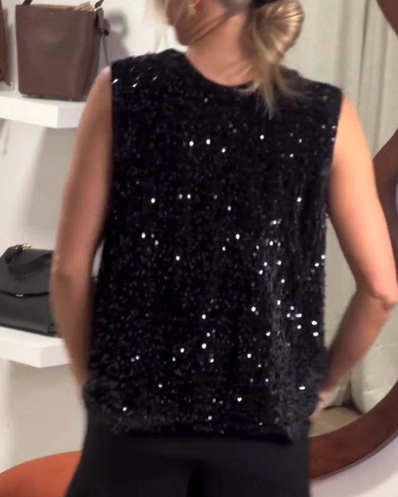 Fashionable Bow Sequin Tank Top